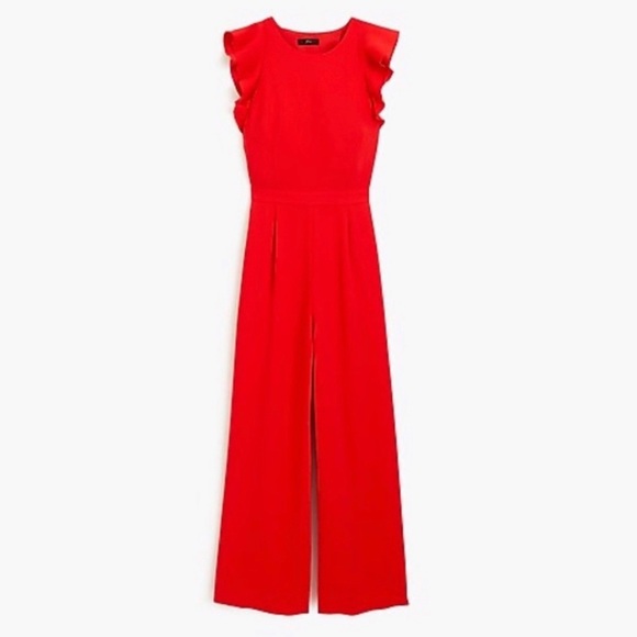 J. Crew | NWOT ✨ Bright Red Crepe 365 Sleeveless Ruffle Wide Leg Jumpsuit - Picture 3 of 13